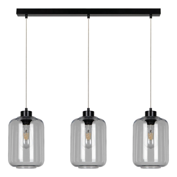 Tarro Pendant Lamp 3xE27 Max.60W Black Metal/Transparent PVC Cable/Smoked Glass