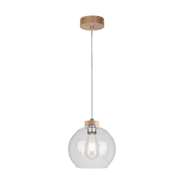 Laguna Wood Pendant Lamp 1xE27 Max.60W Oiled Oak/Transparent PVC Cable/Transparent Glass 18710174