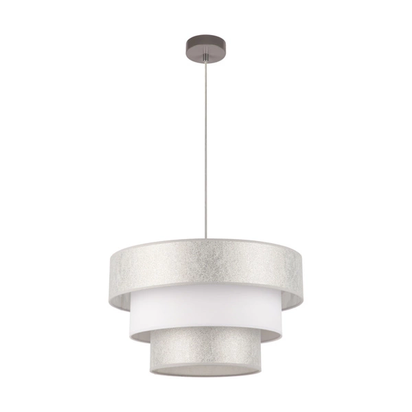 Prata Pendant Lamp 1xE27 Max.40W Gray Metal/Transparent PVC Cable/Silver-White Fabric Shade 957281227