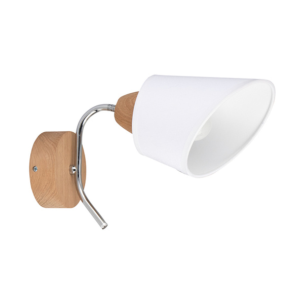 Mette Wood Wall Lamp 1xE27 Max.40W Oiled Oak/Chrome Metal/White Fabric Shade