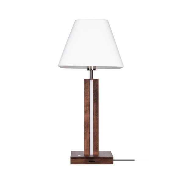 Quad Table Lamp 1xE27 Max.25W 2xLED 24V Integrated 980lm 3000K 10,5W Walnut Beech Wood/Black Fabric Cable/White Fabric Shade with Touch Dimmer 7451976