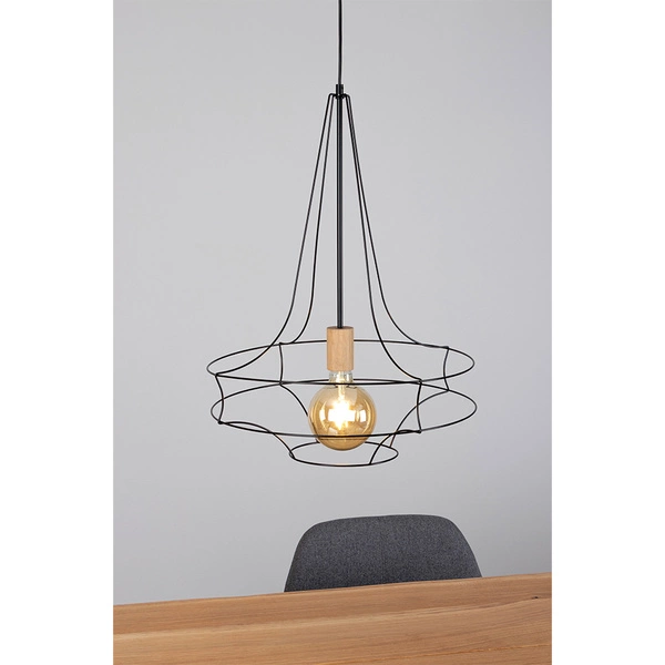 Casa Rina Pendant Lamp 1xE27 Max.60W Oiled Oak/Black Metal/Black PVC Cable 179419104