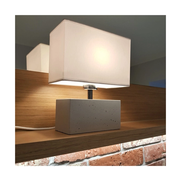 Strong Double Table Lamp 1xE27 Max.25W Gray Concrete/Black PVC Cable/White Fabric Shade 7381936