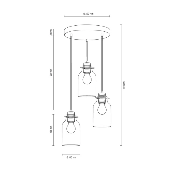 Alessandro Wood Pendant Lamp 3xE27 Max.60W Walnut/Transparent 1760376R