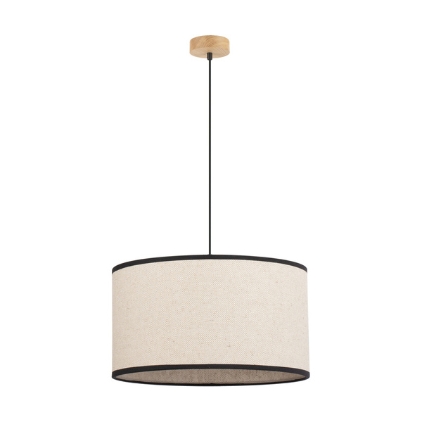 Ares Pendant Lamp 1xE27 Max.60W Oiled Oak/Black PVC Cable/Bright Linen with black ribbon Shade