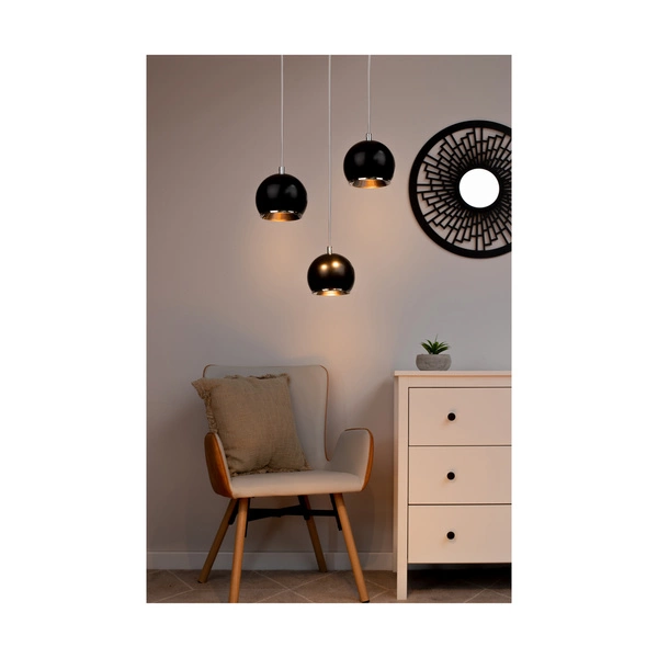Ball Wood Pendant Lamp Incl. 3xLED GU10 5W Walnut Beech Wood/Black Metal 5143376R