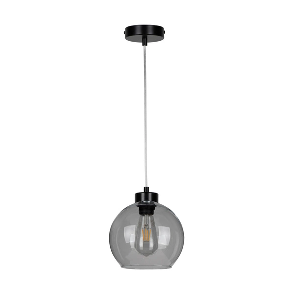 Canberra Pendant Lamp 1xE27 Max.60W Black Metal/Transparent PVC Cable/Smoked Glass 5500054