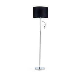 Eros Floor Lamp 1xE27 Max.60W 1xLED Integrated 160lm 3000K 3W Chrome Metal/Black Fabric Shade/Transparent PVC Cable