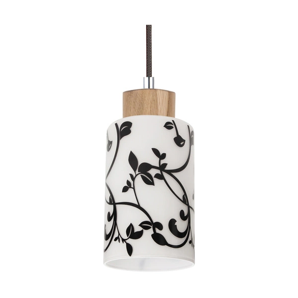 Bosco Pendant Lamp 3xE27 Max.60W Oiled Oak/Anthracite Fabric Cable/White-Black Glass 1701374G0758