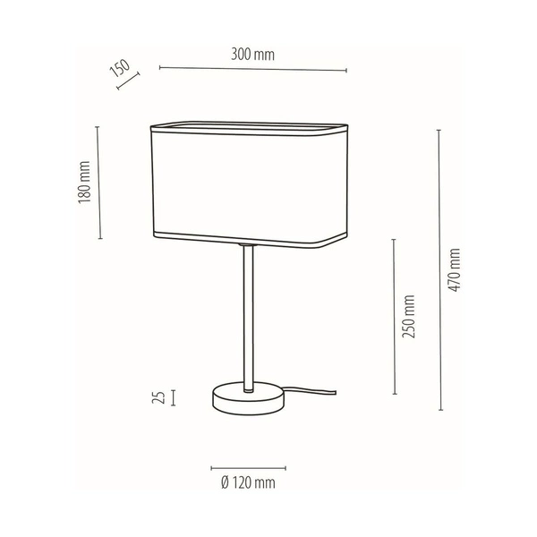 Cadre Table Lamp 1xE27 Max.25W Chrome Metal/Transparent PVC Cable/White Fabric Cable 93920128