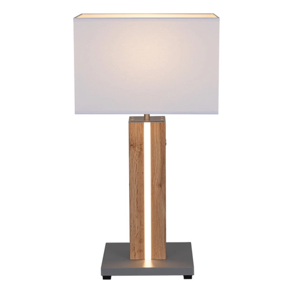 Flame Table Lamp 1xE27 Max.40W, 1xLED 12V Integrated 4.6W Gray/Oak veneer/White with Touch Dimmer 820119187