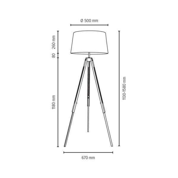 Tripod Floor Lamp 1xE27 Max.60W Walnut Beech Wood/Transparent PVC Cable/White Fabric Shade 6021076