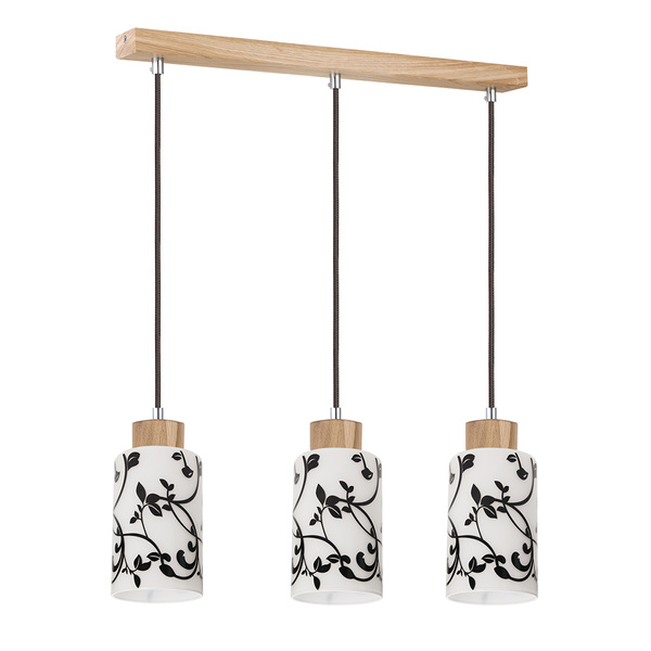 Bosco Pendant Lamp 3xE27 Max.60W Oiled Oak/Anthracite Fabric Cable/White-Black Glass