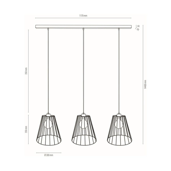 Swan Pendant Lamp 3xE27 Max.60W Oiled Oak/Black Metal/Black PVC Cable 19319304