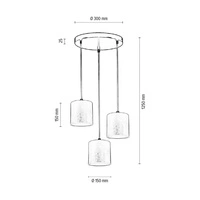 Lampa Wisząca Ora 3xE27 Maks. 25W Czarny Metal/Przezroczysty Kabel PCV/Klosz ze Złotej Tkaniny 962041322