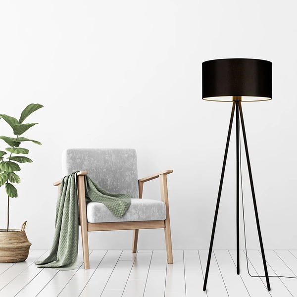 Verian Floor Lamp 1xE27 Max.40W Black Metal/Black PVC Cable/Black Fabric Shade 197613004