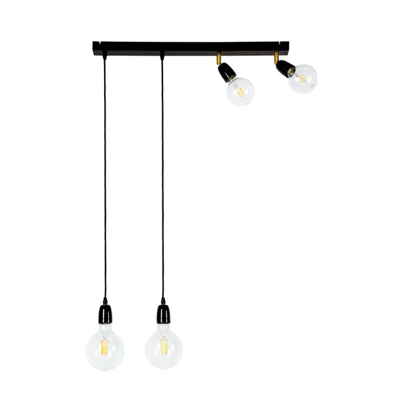 Lampa Sufitowa Porcia 4xE27 Max.25W Czarny Metal/Złoty Metal/Czarna Ceramika/Czarny Kabel Tkaninowy 81279404