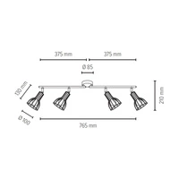 Lampa listwa czarna z drutu 4pkt MEGAN 105cm 2743404