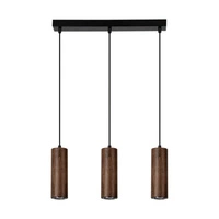 Lampa wisząca Pipe 3xGU10 LED Max.5W Drewno bukowe orzechowe/Czarny metal/Czarny kabel PCV 15593304