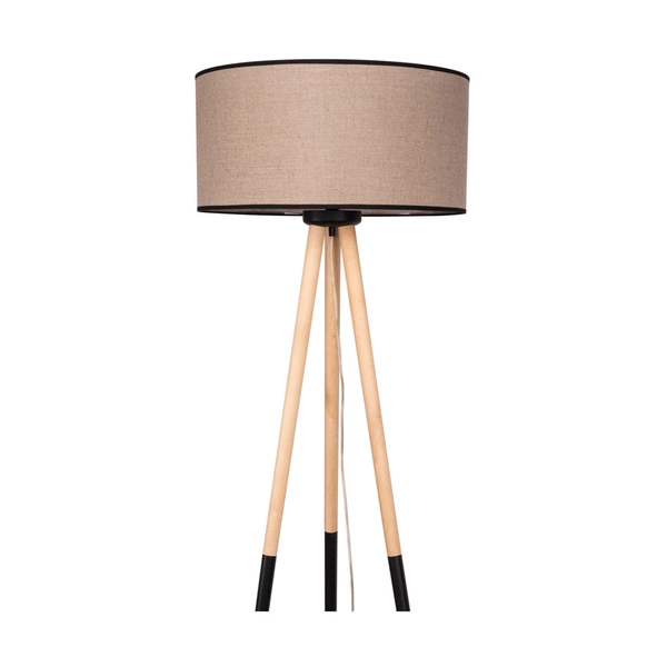 Panda Floor Lamp 1xE27 Max.60W Black-Birch Wood/Black PVC Cable/Natural Linen with black ribbon Shade 6010408410025