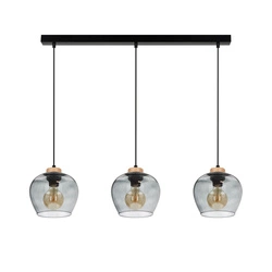 Praia Pendant Lamp 3xE27 Max.60W Oiled Oak/Black Metal/Black PVC Cable/Smoked Glass 5500060