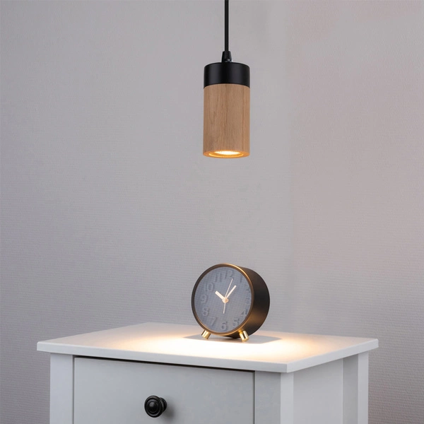 Annick Pendant Lamp Incl. 1xLED GU10 5W Oiled Oak/Black Metal/Black Silicone Braid Cable 1419104