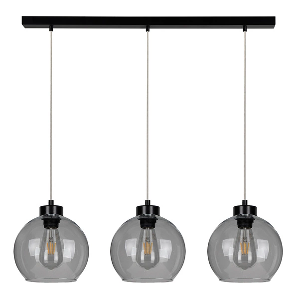 Canberra Pendant Lamp 3xE27 Max.60W Black Metal/Transparent PVC Cable/Smoked Glass 5500056