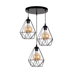 Diament Pendant Lamp 3xE27 Max.60W Black Metal/Black PVC Cable 2179304