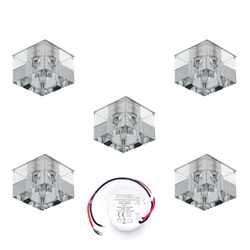 Cristaldream Set of Downlights Incl. 5xG4 LED 2,3W with power adapter Chrome Metal/Transparent Glass