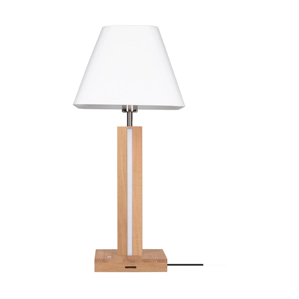 Quad Table Lamp 1xE27 Max.25W 2xLED 24V Integrated 980lm 3000K 10,5W Oiled Oak/Anthracite Fabric Cable/White Fabric Shade with Touch Dimmer 7451174