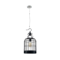 Cage Pendant Lamp 1xE27 Max.60W Chrome Metal/Black Metal/Transparent PVC Cable 9501104