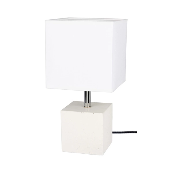 Strong Square Table Lamp 1xE27 Max.25W White Concrete/Black PVC Cable/White Fabric Shade 6191937