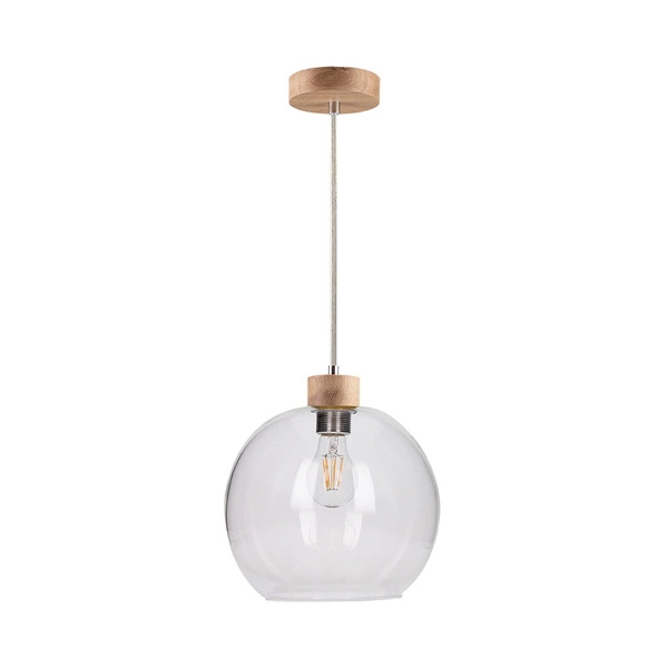 Svea Pendant Lamp 1xE27 Max.60W Oiled Oak/Transparent Glass/Transparent PVC Cable 13560174