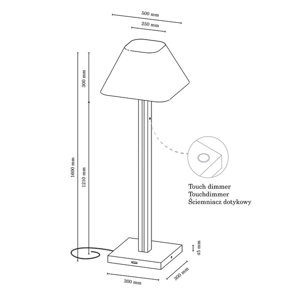 Quad Floor Lamp 1xE27 Max.60W 2xLED 24V Integrated 3350lm 3000K 36W Walnut Beech Wood/Black Fabric Cable/White Fabric Shade 6451976