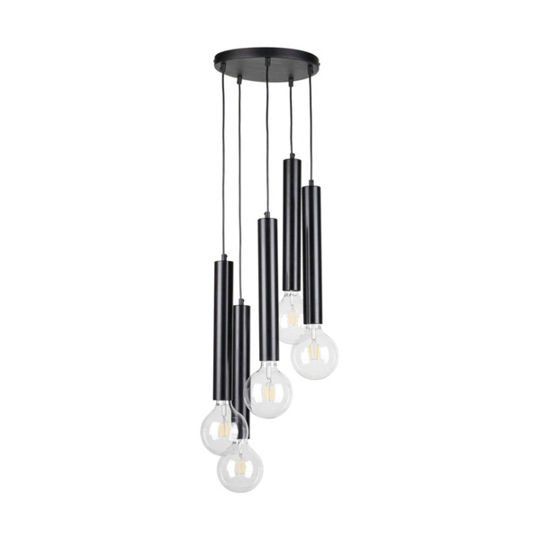 Barrel Pendant Lamp 5xE27 Max.60W Black Metal/Black PVC Cable