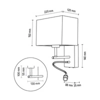 Sonar Wall Lamp 1xE27 Max.25W Incl. 1xLED Integrated 110lm 4000K 2,5W Walnut Beech Wood/Black Metal/Gray Fabric Shade 5733976