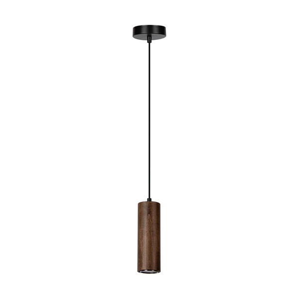 Lampa wisząca Pipe 1xGU10 LED Max.5W Drewno bukowe z orzecha włoskiego/Czarny metal/Czarny kabel PCV 1559104