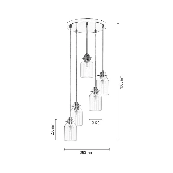 Alessandro Pendant Lamp 5xE27 Max.60W Copper Metal/Transparent PVC Cable/Transparent Glass 1760513