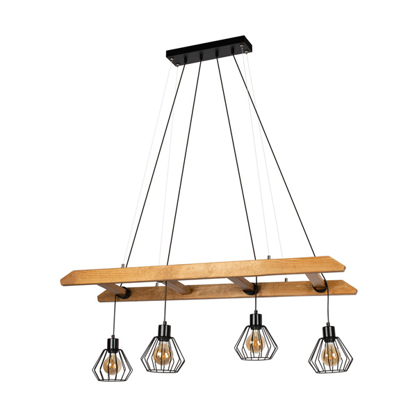 Eskalo Pendant Lamp 4xE27 Max.60W Stained Pine Brown/Black Metal/Black PVC Cable