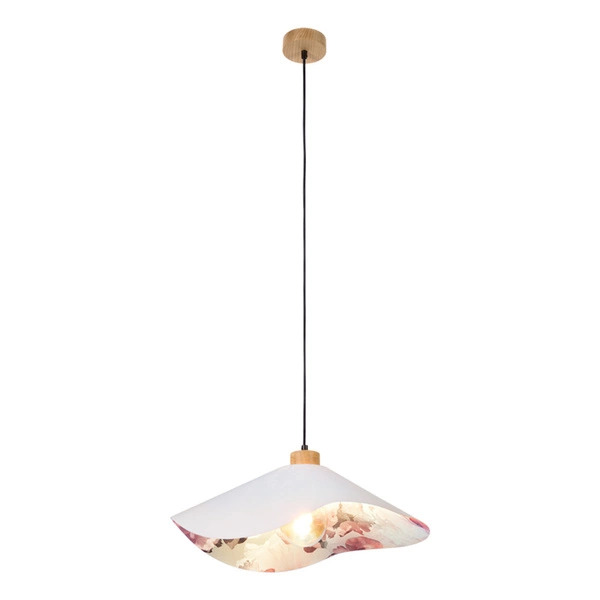 Hattu Floral Pendant Lamp 1xE27 Max.40W Oiled Oak/Black Fabric Cable/Gray Fabric and Multicolor Silk Shade 1615719174
