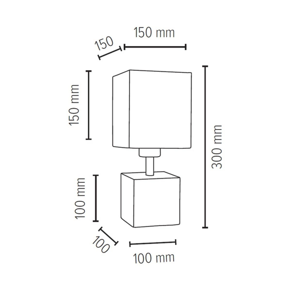 Mocna kwadratowa lampa stołowa 1xE27 maks. 25W szary beton/czarny kabel PVC/biały klosz z tkaniny 6191936