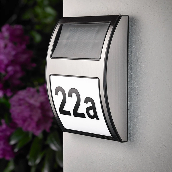 Solar House Number Wall Lamp Incl. 3x0,1W LED Satin Metal/White-Black Synthetic Material 6710502
