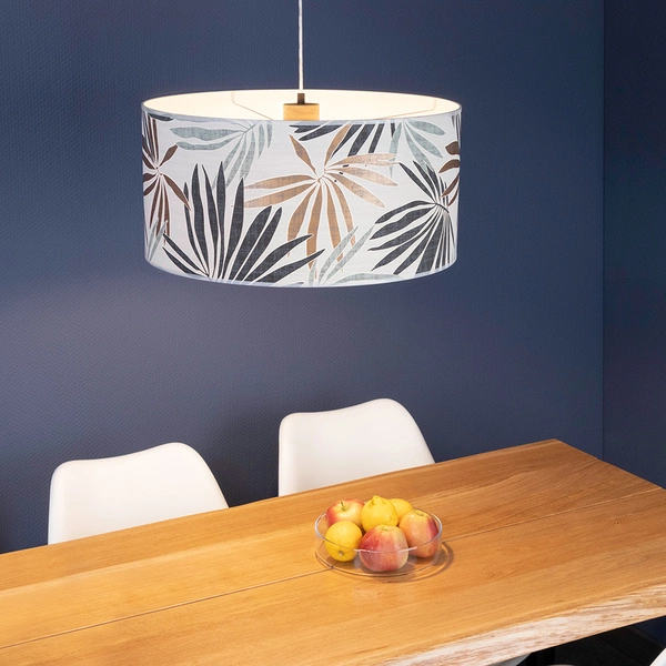 Hoja Pendant Lamp 1xE27 Max.60W Oiled Oak/Transparent PVC Cable/Multicolor Wallpaper 16470174