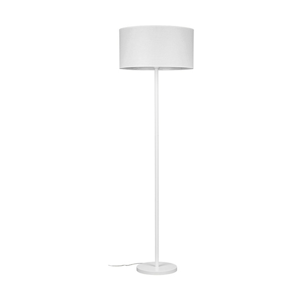 Lampa podłogowa Amor 1xE27 maks. 60W biały metal/przezroczysty kabel PVC/szary klosz z tkaniny