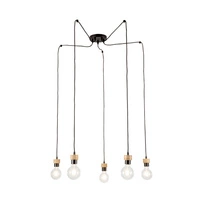 Clarte Pendant Lamp 5xE27 Max.60W Oiled Oak/Black Metal/Black Fabric Cable 3491504