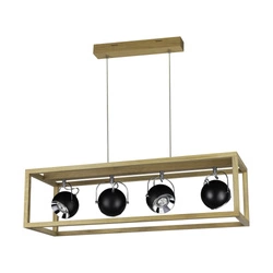 Roy Pendant Lamp Incl.4xLED GU10 5W Oiled Oak/Black Metal/Transparent PVC Cable 61640474