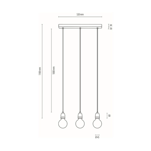 Porcia Pendant Lamp 3xE27 Max.60W White Metal/White Ceramics/Anthracite Fabric Cable 9181302