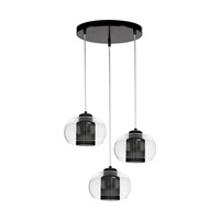 Cordia Pendant Lamp 3xE14 Max.9W Black Metal/Transparent PVC Cable/Black Fabric Shade/Transparent Glass 1192334A1028
