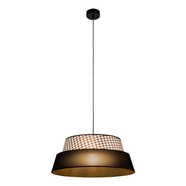 Lampa wisząca Preto Pepito 1xE27 Max.60W Czarny metal/Czarny kabel z tkaniny/Czarny klosz z tkaniny w pepitkę 150039104