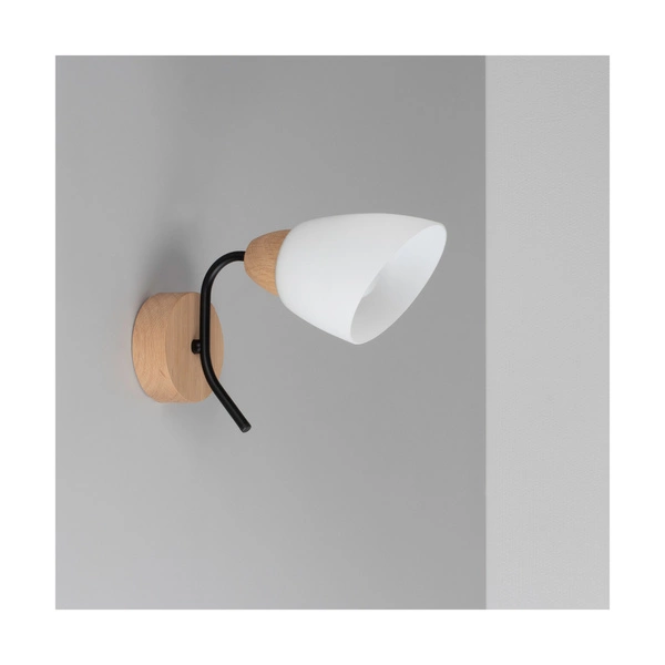 Viletta Wood Wall Lamp 1xE27 Max.60W Oiled Oak/Black Metal/White Glass 8142174